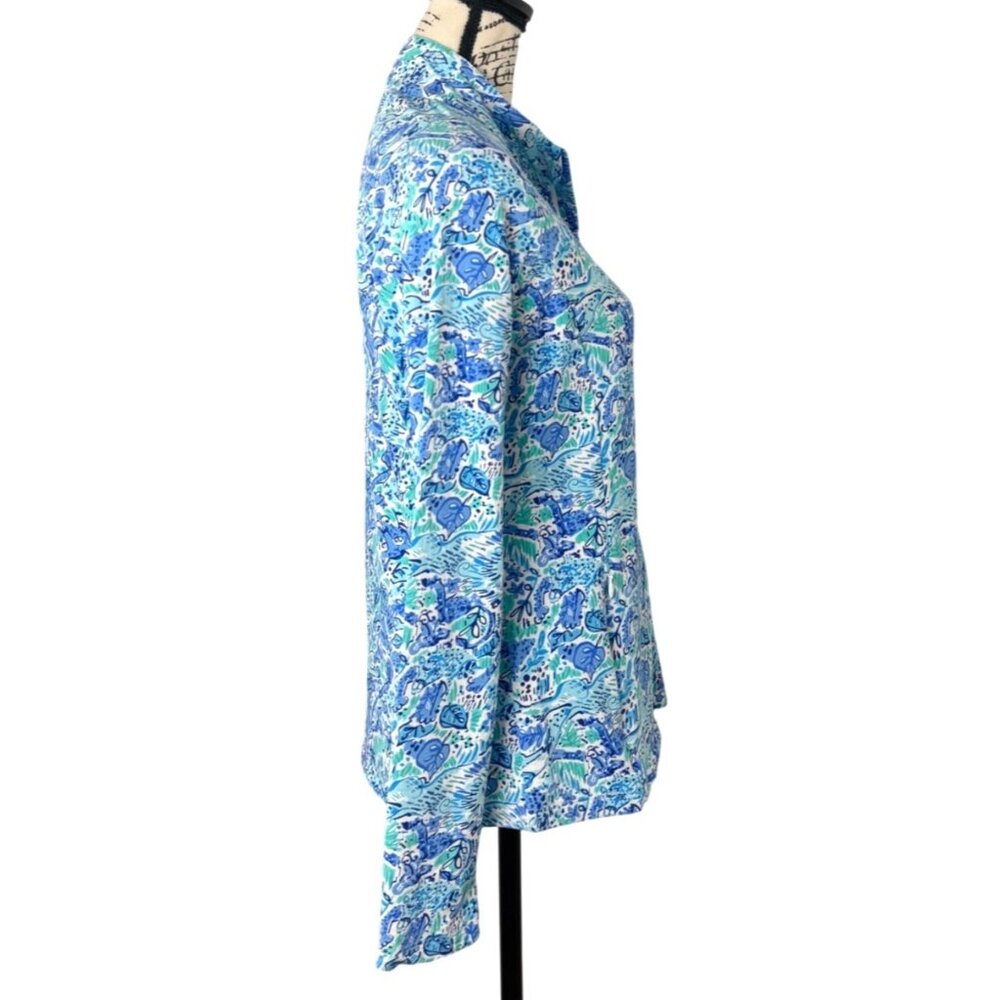 IBKUL Womens Full-Zip Jacket Top Blue Print Long Sleeve UPF Size M - Picture 2 of 8